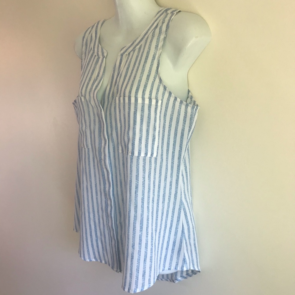 Sanctuary Blue & White Sheer Button Down Top/Blouse - Picture 11 of 11
